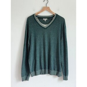 Tyler Boe V-Neck Sweater XL Teal Green Preppy Cashmere Blend Pullover Knit